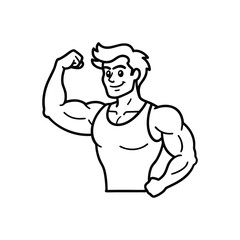 Body builder line art, Workout refers to physical exercise or activity performed to improve fitness, strength, or overall health