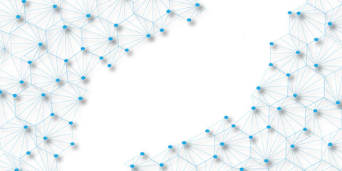 Technology abstract white digital background of connected dot with blue line .many squares and rectangle shapes .Internet connection network high digital technology with connecting points and dots