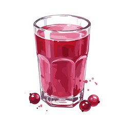 Refreshing cranberry juice illustration in a glass with berries, capturing the essence of healthy living and fruit enjoyment in vibrant color