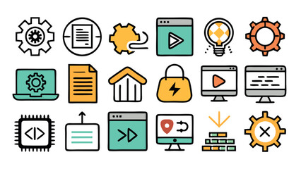 Technology Software Development and Digital Process Icons Set Vector Illustration