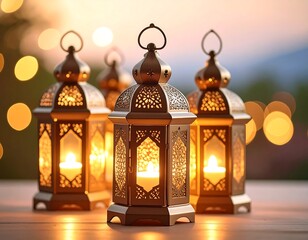 Obraz premium Decorative lanterns at sunset