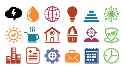 General Business Communication and Daily Life Flat Icons Set Vector Illustration