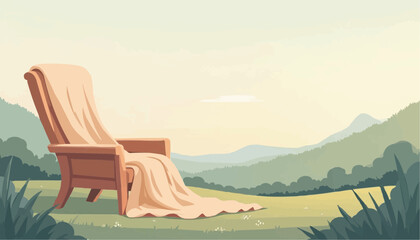 Peaceful Wooden Chair with Blanket in Scenic Mountain Landscape