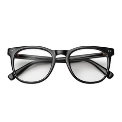Classic black rimmed eyeglasses with clear lenses isolated on transparent background