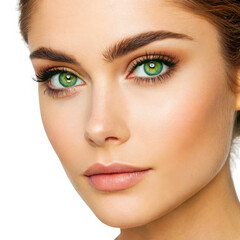 Naklejka premium Beautiful woman with green eyes and makeup isolated on transparent background