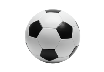 A classic black and white soccer ball on a plain background, ideal for sports themes