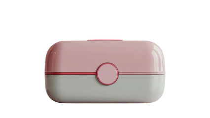 Chic pink and grey cosmetic organizer with circular detail, perfect for beauty storage and travel essentials.
