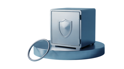 Secure your assets with this modern, sleek metal safe featuring a protective shield emblem