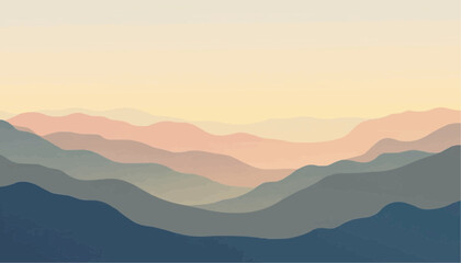 Obraz premium Abstract Mountain Landscape in Soft Pastel Colors with Layered Silhouettes for Nature and Artistic Design