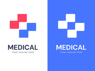 Obraz premium Medicare and Medical Health with Abstract rounded medical cross symbol logo vector design concept. Modern Medical logotype for ui, Healthcare, Pharmacy, Hospital, medical tech, wellness, clinic.