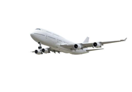 A large passenger airplane taking off against a clear blue sky, showcasing flight dynamics
