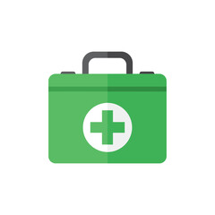 Green First Aid Kit Icon with White Cross for Medical Emergency