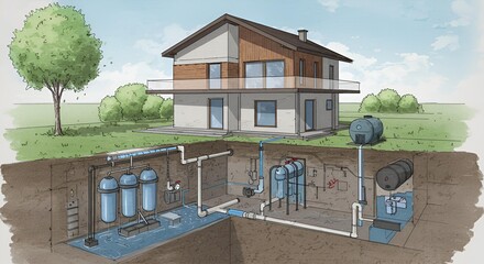 Home Water Filtration System Underground Diagram Illustration