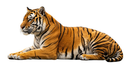 Obraz premium Majestic tiger resting gracefully in a serene environment, showcasing its vibrant fur