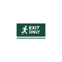 Green Exit Only Sign with Running Man Symbol on White Background