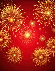 Naklejka premium Fireworks display against a red background