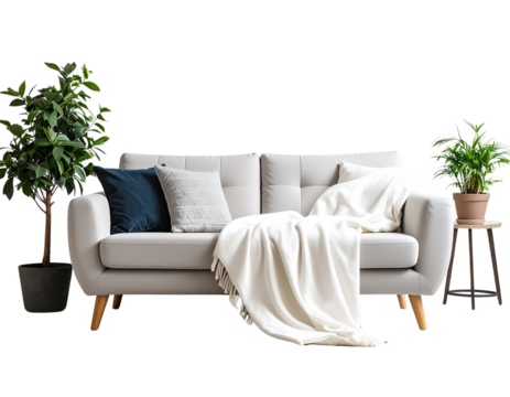 green armchair and a plant