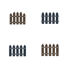 Four Different Colored Picket Fences Isolated on a White Background