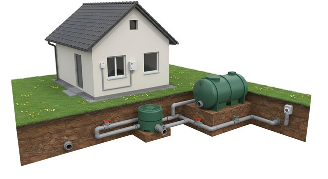 Rainwater Harvesting System Diagram Isolated on White Background