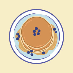 Delicious Pancakes with Blueberries and Syrup - Top View Illustration vector cartoon