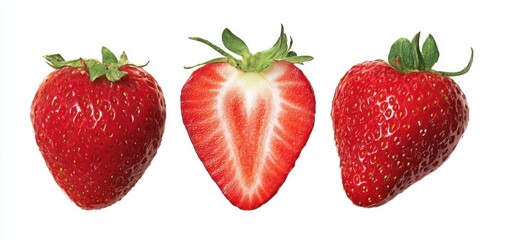 The vibrant strawberries showcasing whole and sliced heart-shaped varieties.