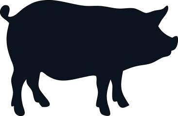 Flat pig silhouette vector illustration, ideal for butcher logos, farm branding, pork product packaging, and meat industry graphics.

