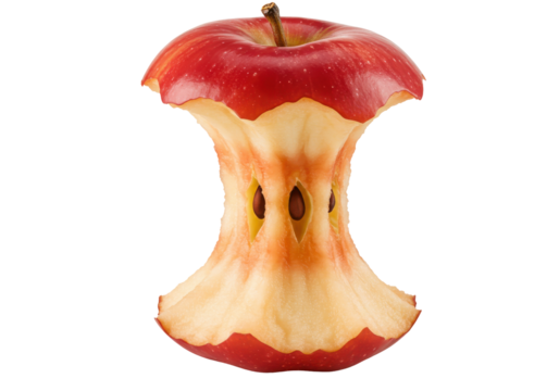 Close-up of a perfectly cored red apple showcasing its inner structure against a plain background
