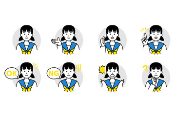 女子学生のアイコン　セット