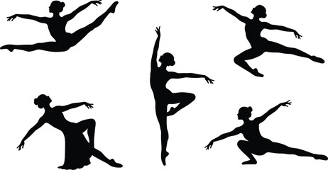 Graceful ballet dancers in dynamic poses showcasing artistic expression and athletic ability silhouette isolated on transparent background