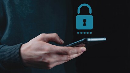 Securing digital access with a smartphone and digital padlock icon, representing online safety and privacy