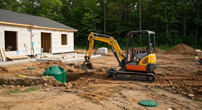 Excavator Working on Construction Site