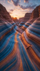 colorful canyon sunrise, colorful sandstone textures, colorful rock wave formation