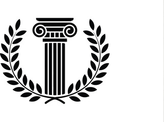 A striking graphic features a black column encircled by a laurel wreath, evoking themes of history, law, and academic achievement, perfect for logos and design elements.