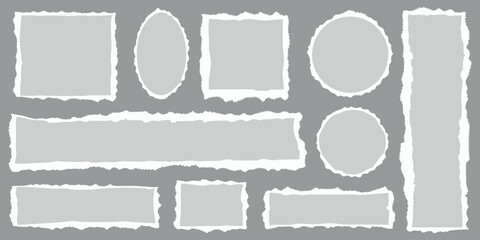 Collection of torn paper pieces with rough edges