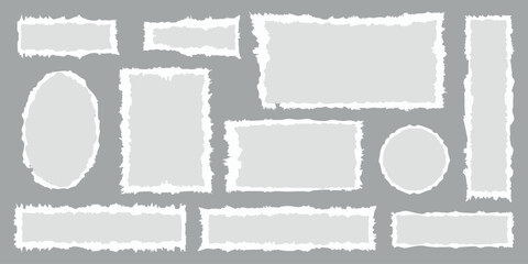 Collection of torn paper pieces with rough edges