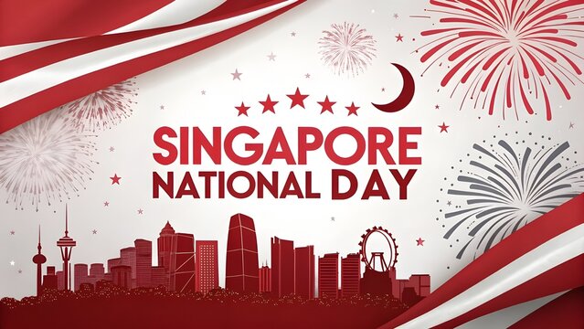 Singapore national day celebration with fireworks and skyline illustration - Powered by Adobe