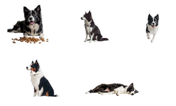 Set of border collie standing pose isolated on transparent background
