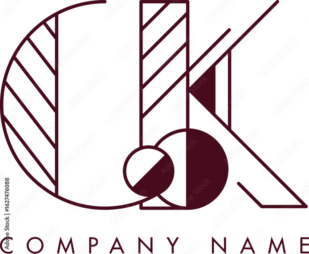 Poster minimalist ck circular monogram logo design with bold lines and elegant style
