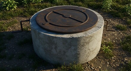 Concrete Well with Metal Lid Outdoor