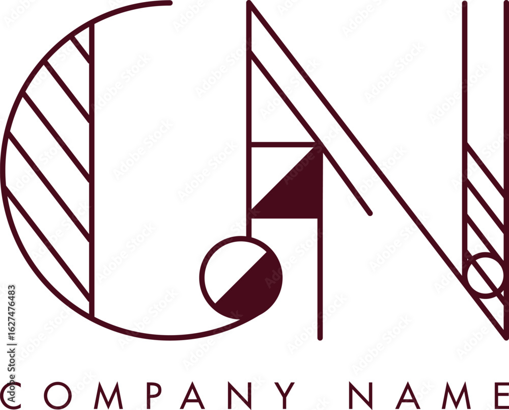 Poster minimalist cn circular monogram logo design with bold lines and elegant style