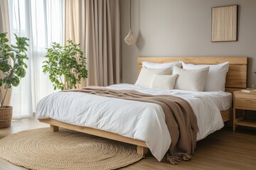 Scandinavian interior design for a modern bedroom, Generative AI