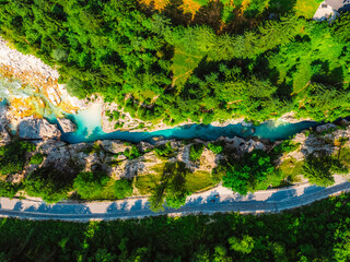 Soca river gorge in Slovenian Alps. Great Soca Gorge or Velika korita Soce, Triglav National park, Slovenia