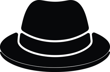 men’s hat icon, fedora silhouette, classic hat vector, brimmed hat outline, stylish hat shape, black male hat,