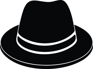 men’s hat icon, fedora silhouette, classic hat vector, brimmed hat outline, stylish hat shape, black male hat,