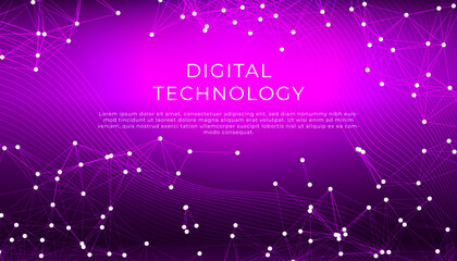 Futuristic digital technology concept on a purple gradient background. Abstract vector illustration of a neural network and data plexus.