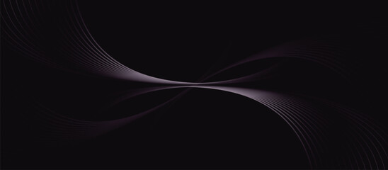 Abstract background with purple glowing geometric curve lines. Modern minimal trendy shiny purple lines pattern on dark background for banner, wallpaper, web, template and poster.