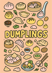 Dumplings Doodle Food Style Vector EPS