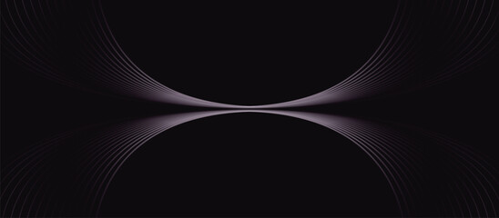 Abstract background with purple glowing geometric curve lines. Modern minimal trendy shiny purple lines pattern on dark background for banner, wallpaper, web, template and poster.