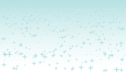 The image is decorated with scattered plus-sign or cross-shaped particles in various sizes, creating a dynamic sense of digital or positive energy.