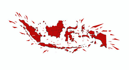 Shattered Indonesia map in red and white symbolic of breaking free